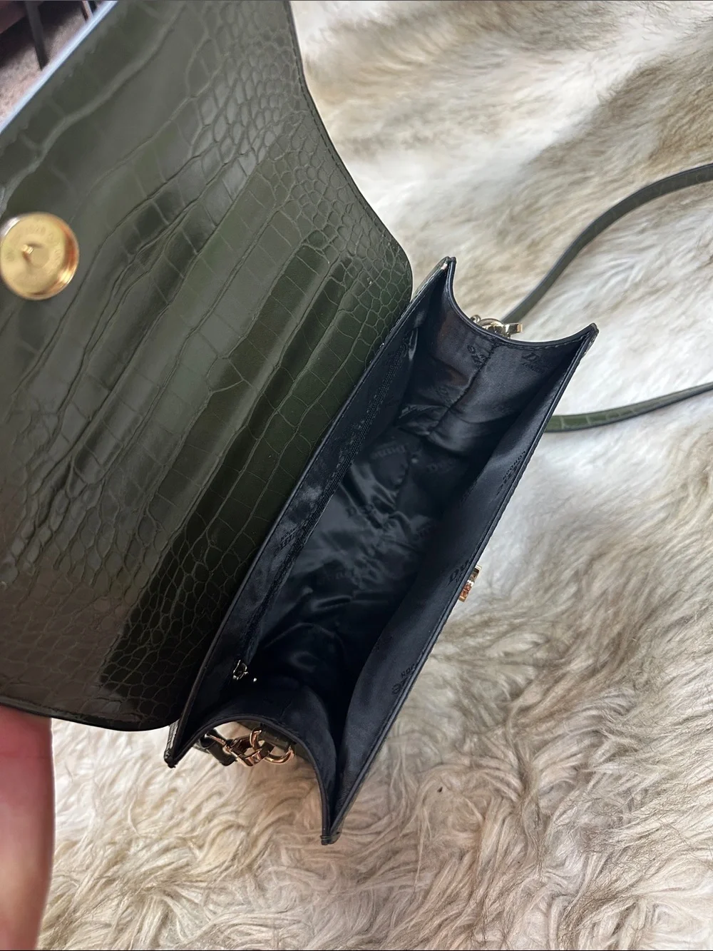 Dune London Olive Green Croc Embossed Crossbody Bag + Matching Coin Pouch NWOT